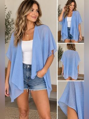 Adrienne Vittadini Light Blue Kimono Top
